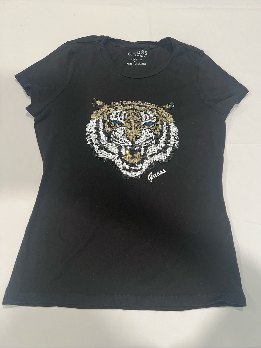 GUESS Black Sequin Tiger Graphic Tee
